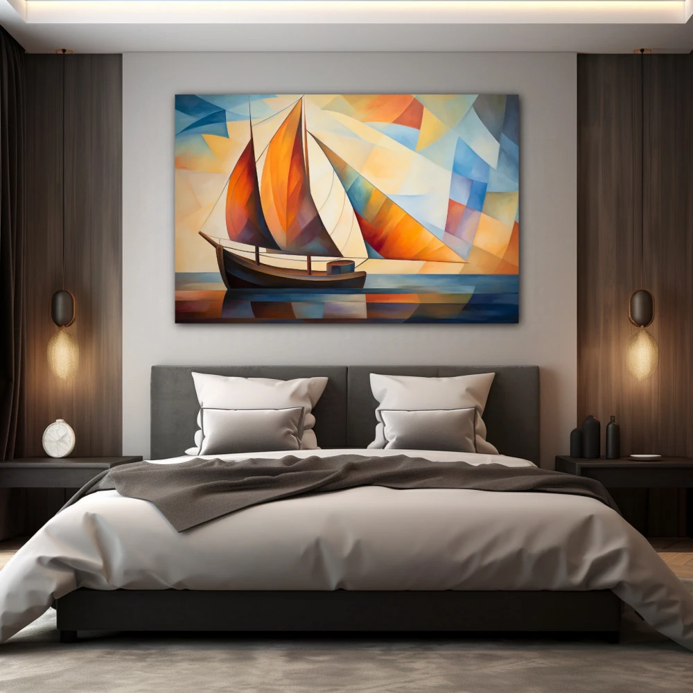 Cuadro capitán de mi destino en formato horizontal con colores marrón, naranja; decorando pared de habitación dormitorio