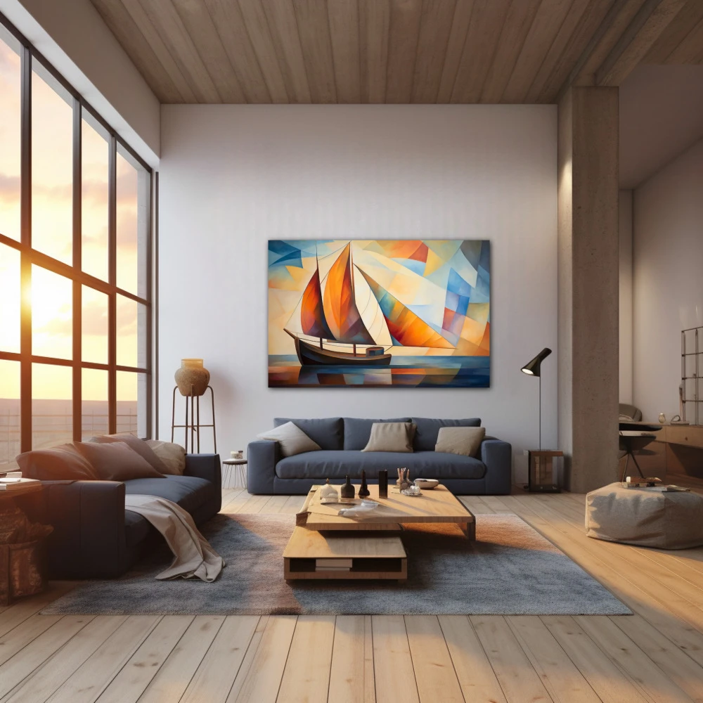 Wall Art titled: Captain of My Destiny in a Horizontal format with: Brown, and Orange Colors; Decoration the Living Room wall