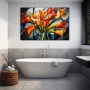 Wall Art titled: Spring Geometry in a Horizontal format with: Yellow, Orange, and Green Colors; Decoration the Bathroom wall
