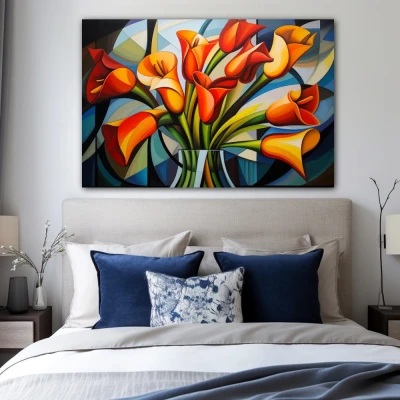 Wall Art titled: Spring Geometry in a  format with: Yellow, Orange, and Green Colors; Decoration the Bedroom wall