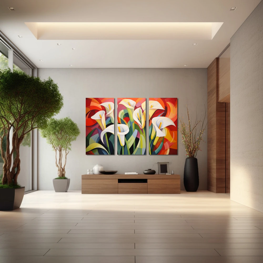Wall Art titled: Nature Mosaic in a Horizontal format with: white, Red, and Green Colors; Decoration the Entryway wall