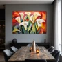 Wall Art titled: Nature Mosaic in a Horizontal format with: white, Red, and Green Colors; Decoration the Living Room wall