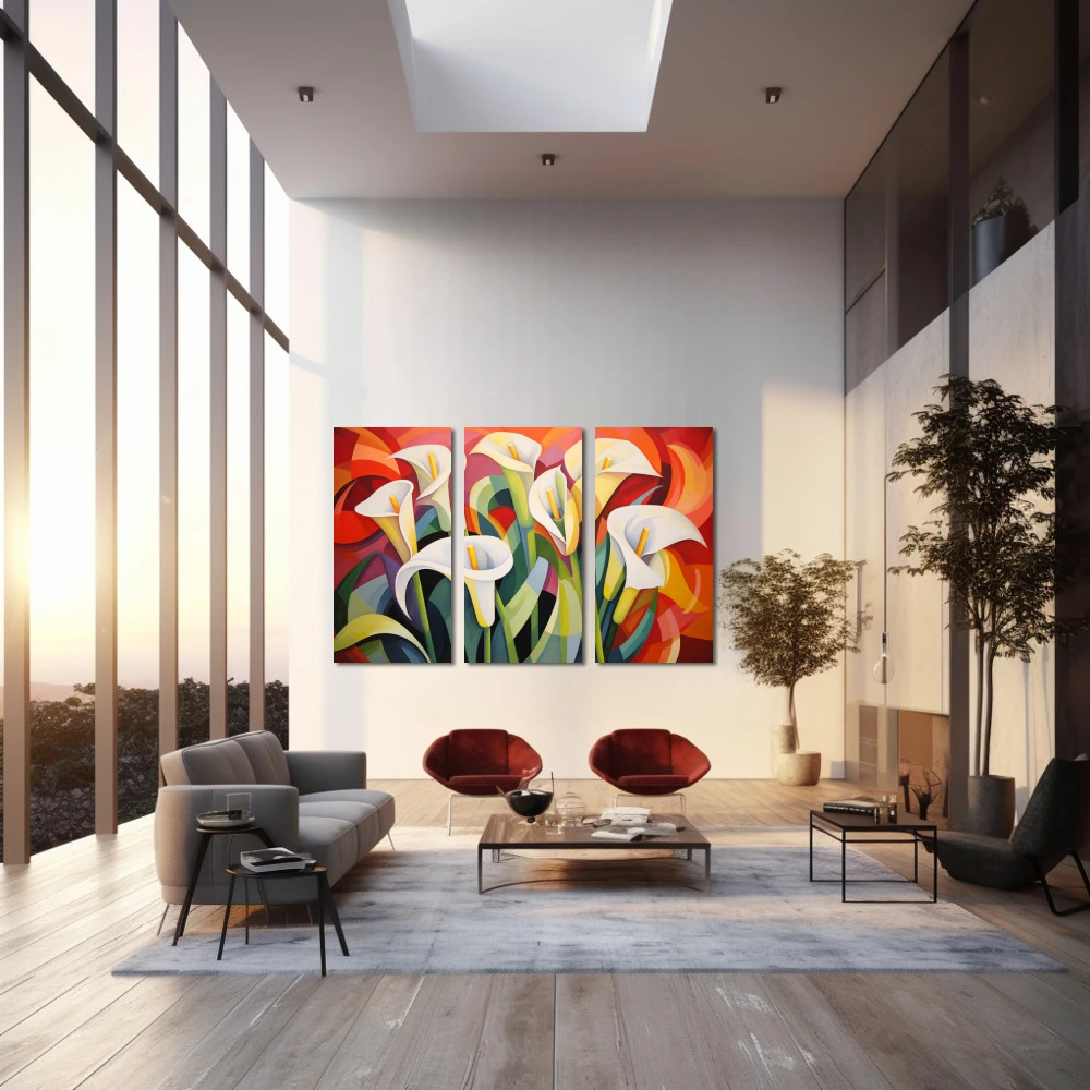 Wall Art titled: Nature Mosaic in a Horizontal format with: white, Red, and Green Colors; Decoration the Living Room wall