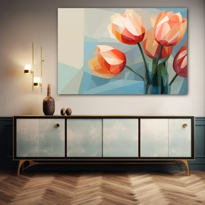 Wall Art titled: Subtly Chiseled Petals in a  format with: and Pastel Colors; Decoration the Sideboard wall