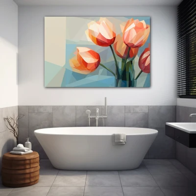 Wall Art titled: Subtly Chiseled Petals in a  format with: and Pastel Colors; Decoration the Bathroom wall
