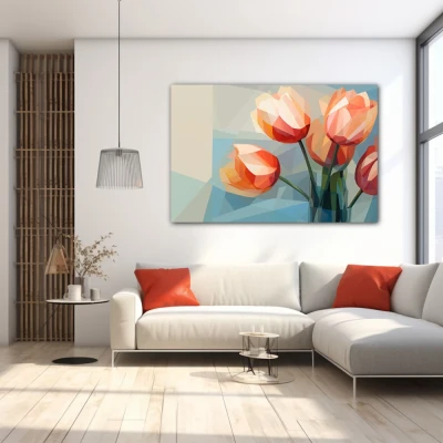 Wall Art titled: Subtly Chiseled Petals in a  format with: and Pastel Colors; Decoration the White Wall wall