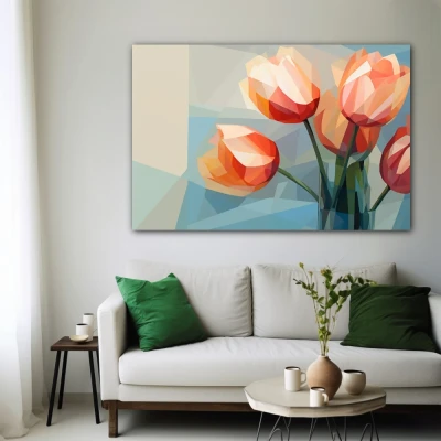 Wall Art titled: Subtly Chiseled Petals in a  format with: and Pastel Colors; Decoration the White Wall wall