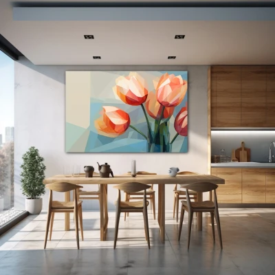 Wall Art titled: Subtly Chiseled Petals in a Horizontal format with: and Pastel Colors; Decoration the Kitchen wall
