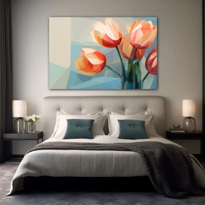 Wall Art titled: Subtly Chiseled Petals in a Horizontal format with: and Pastel Colors; Decoration the Bedroom wall
