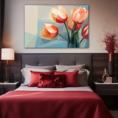 Wall Art titled: Subtly Chiseled Petals in a  format with: and Pastel Colors; Decoration the Bedroom wall