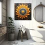 Wall Art titled: Spiraling Spirituality in a Square format with: Yellow, Grey, and Orange Colors; Decoration the Bathroom wall
