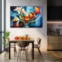 Wall Art titled: Passionate Geometry in a Horizontal format with: Orange, Violet, Blue, and Navy Blue Colors; Decoration the Kitchen wall