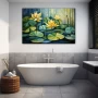 Wall Art titled: Botanical Symmetry in a Horizontal format with: Yellow, and Green Colors; Decoration the Bathroom wall