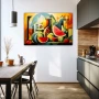 Wall Art titled: Nutritious Geometry in a Horizontal format with: Yellow, Red, and Green Colors; Decoration the Kitchen wall