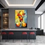 Wall Art titled: Nutritious Shapes Cocktail in a Vertical format with: Yellow, Orange, and Red Colors; Decoration the Bar wall