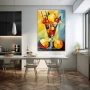 Wall Art titled: Nutritious Shapes Cocktail in a Vertical format with: Yellow, Orange, and Red Colors; Decoration the Kitchen wall