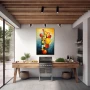 Wall Art titled: Cubist Fruit Skewers in a Vertical format with: Blue, Orange, and Red Colors; Decoration the Quinchos wall