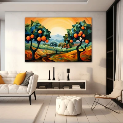 Wall Art titled: Citrus in the Sun in a Horizontal format with: Yellow, Orange, Green, and Vivid Colors; Decoration the White Wall wall
