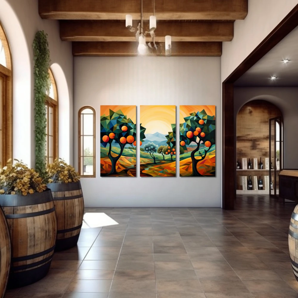 Wall Art titled: Citrus in the Sun in a Horizontal format with: Yellow, Orange, Green, and Vivid Colors; Decoration the Winery wall