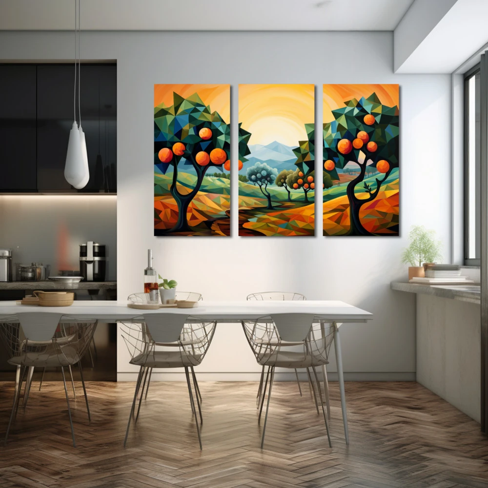 Wall Art titled: Citrus in the Sun in a Horizontal format with: Yellow, Orange, Green, and Vivid Colors; Decoration the Kitchen wall