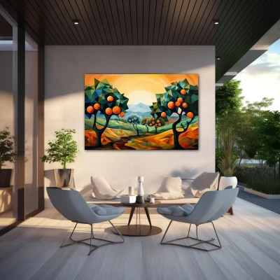 Wall Art titled: Citrus in the Sun in a Horizontal format with: Yellow, Orange, Green, and Vivid Colors; Decoration the Outdoor wall