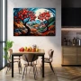Wall Art titled: Apple Tree Overlooking in a Horizontal format with: Blue, Red, and Vivid Colors; Decoration the Kitchen wall