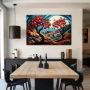Wall Art titled: Apple Tree Overlooking in a Horizontal format with: Blue, Red, and Vivid Colors; Decoration the Living Room wall