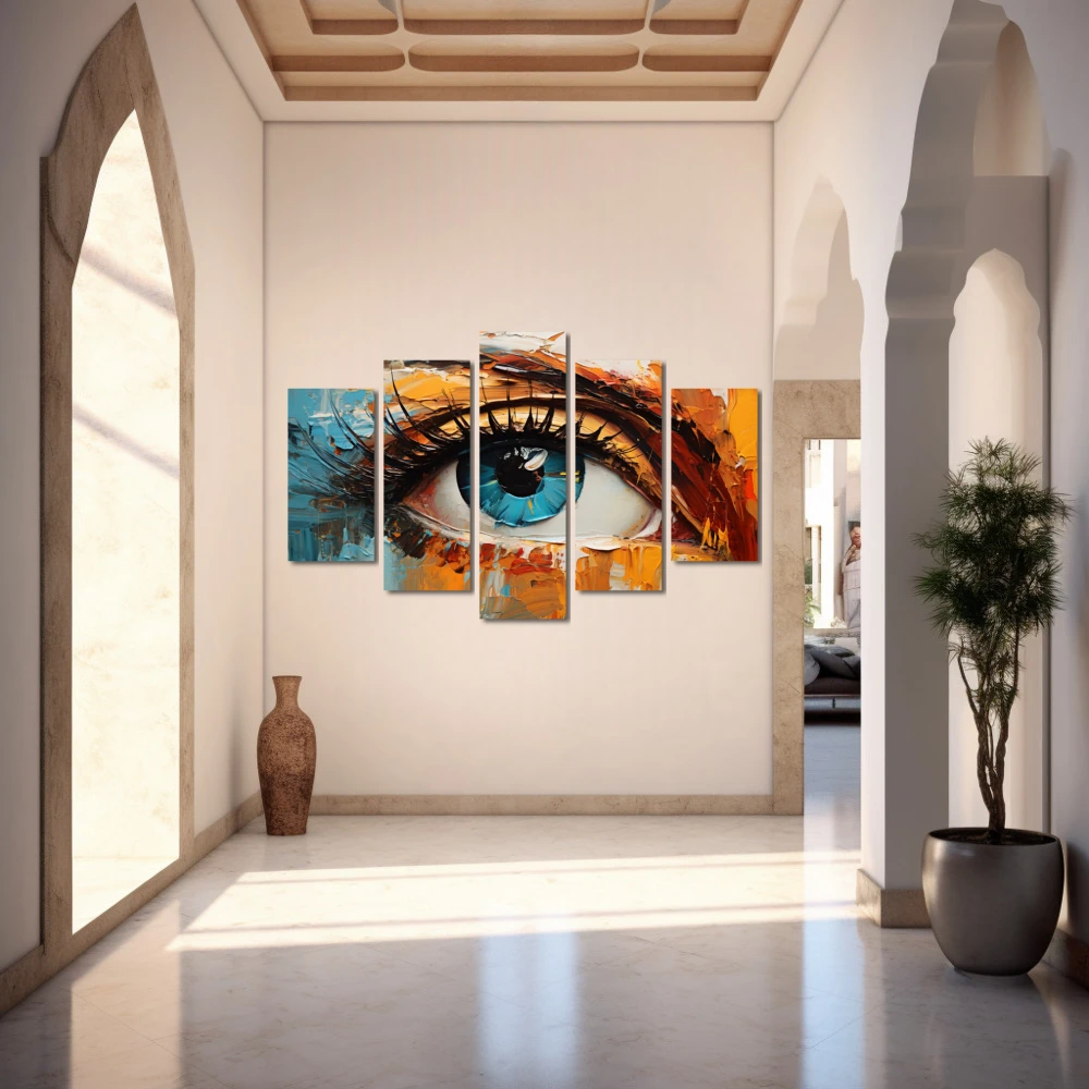 Wall Art titled: Soul Portal in a Horizontal format with: Blue, and Orange Colors; Decoration the Entryway wall