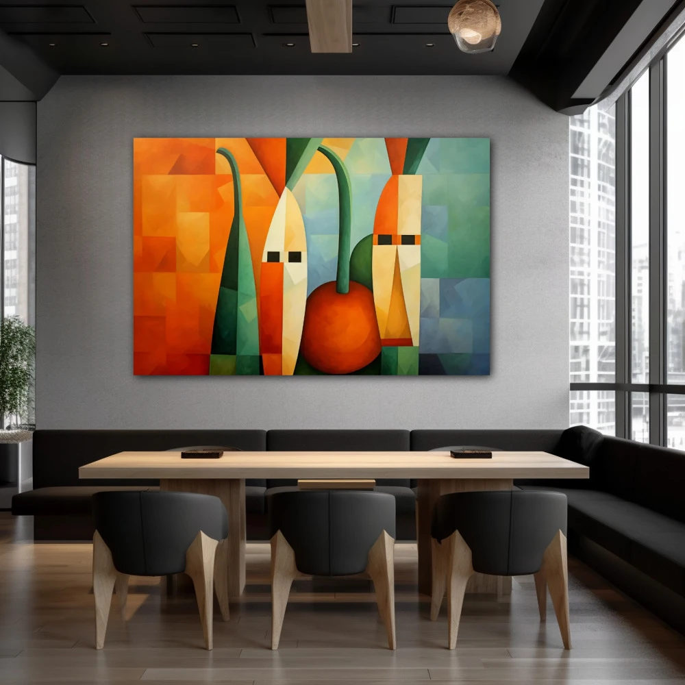 Wall Art titled: Earth's Carotenoids in a Horizontal format with: Orange, and Green Colors; Decoration the Restaurant wall