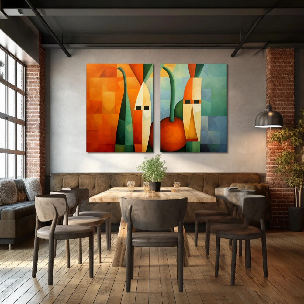 Wall Art titled: Earth's Carotenoids in a Horizontal format with: Orange, and Green Colors; Decoration the Restaurant wall