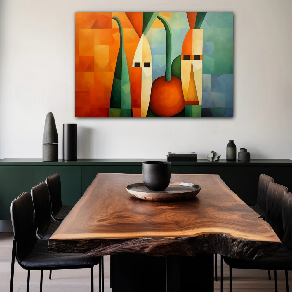 Wall Art titled: Earth's Carotenoids in a Horizontal format with: Orange, and Green Colors; Decoration the Living Room wall