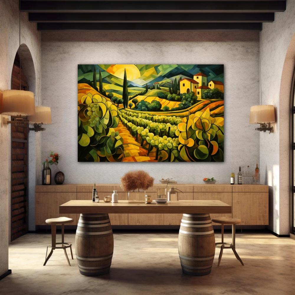 Wall Art titled: Where There Is No Wine There Is No Love in a Horizontal format with: Yellow, Green, and Vivid Colors; Decoration the Winery wall