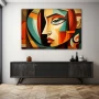 Wall Art titled: Polygonal Expressions in a Horizontal format with: Sky blue, Brown, and Green Colors; Decoration the Sideboard wall