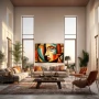 Wall Art titled: Polygonal Expressions in a Horizontal format with: Sky blue, Brown, and Green Colors; Decoration the Living Room wall
