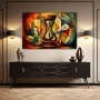 Wall Art titled: Time is an Illusion in a Horizontal format with: Blue, Brown, and Red Colors; Decoration the Sideboard wall