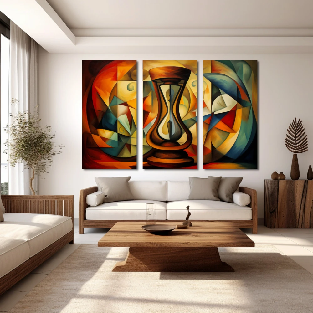 Wall Art titled: Time is an Illusion in a Horizontal format with: Blue, Brown, and Red Colors; Decoration the White Wall wall