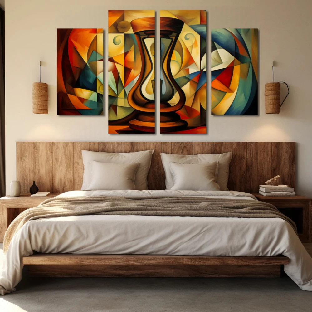 Wall Art titled: Time is an Illusion in a Horizontal format with: Blue, Brown, and Red Colors; Decoration the Bedroom wall