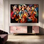 Wall Art titled: Polygonal Symphony in a Horizontal format with: Blue, Brown, and Pink Colors; Decoration the Sideboard wall