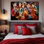 Wall Art titled: Polygonal Symphony in a Horizontal format with: Blue, Brown, and Pink Colors; Decoration the Bedroom wall