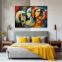 Wall Art titled: Thinking, Saying, and Doing in a Horizontal format with: Yellow, Blue, and Red Colors; Decoration the Bedroom wall