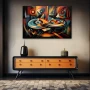 Wall Art titled: Analog Resonances in a Horizontal format with: Sky blue, and Orange Colors; Decoration the Sideboard wall
