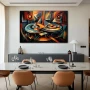 Wall Art titled: Analog Resonances in a Horizontal format with: Sky blue, and Orange Colors; Decoration the Living Room wall