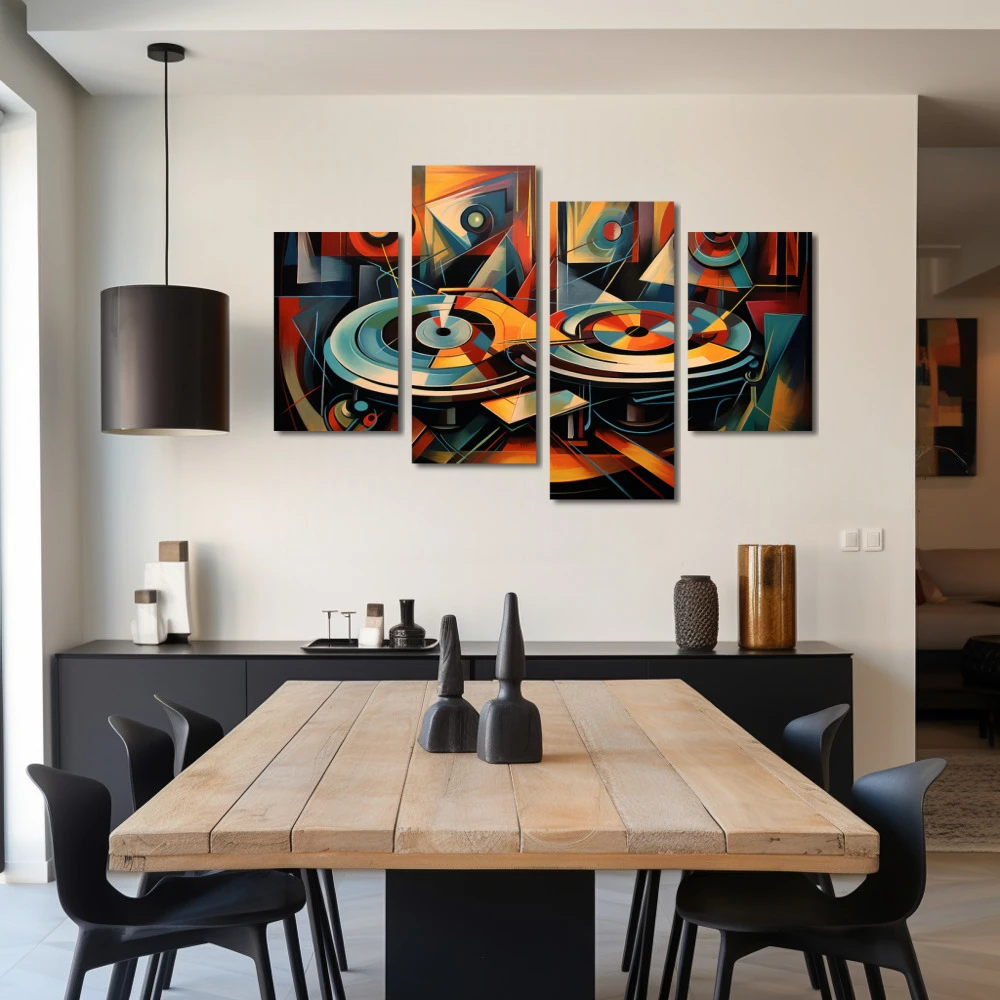 Wall Art titled: Analog Resonances in a Horizontal format with: Sky blue, and Orange Colors; Decoration the Living Room wall