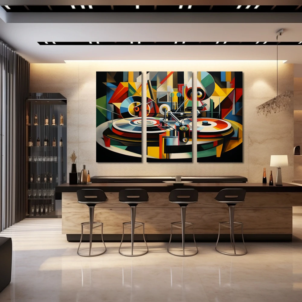 Wall Art titled: Yesterday's Grooves in a Horizontal format with: Yellow, Green, and Vivid Colors; Decoration the Bar wall