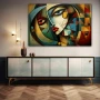 Wall Art titled: Geometric Heterochromia in a Horizontal format with: and Red Colors; Decoration the Sideboard wall
