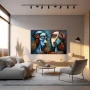 Wall Art titled: Romeo and Juliet in a Horizontal format with: Blue, Red, and Vivid Colors; Decoration the Living Room wall