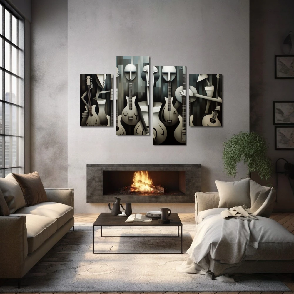 Wall Art titled: The Rolling Resistors in a Horizontal format with: white, Grey, and Monochromatic Colors; Decoration the Fireplace wall