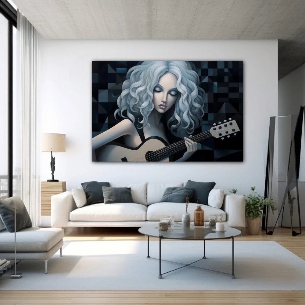 Wall Art titled: Lady Galactic in a Horizontal format with: white, Grey, and Monochromatic Colors; Decoration the White Wall wall
