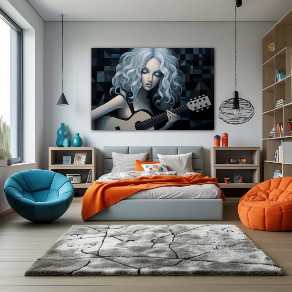 Wall Art titled: Lady Galactic in a Horizontal format with: white, Grey, and Monochromatic Colors; Decoration the Teenage wall