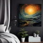 Wall Art titled: Path to Infinity in a Square format with: Yellow, Orange, and Turquoise Colors; Decoration the Bedroom wall